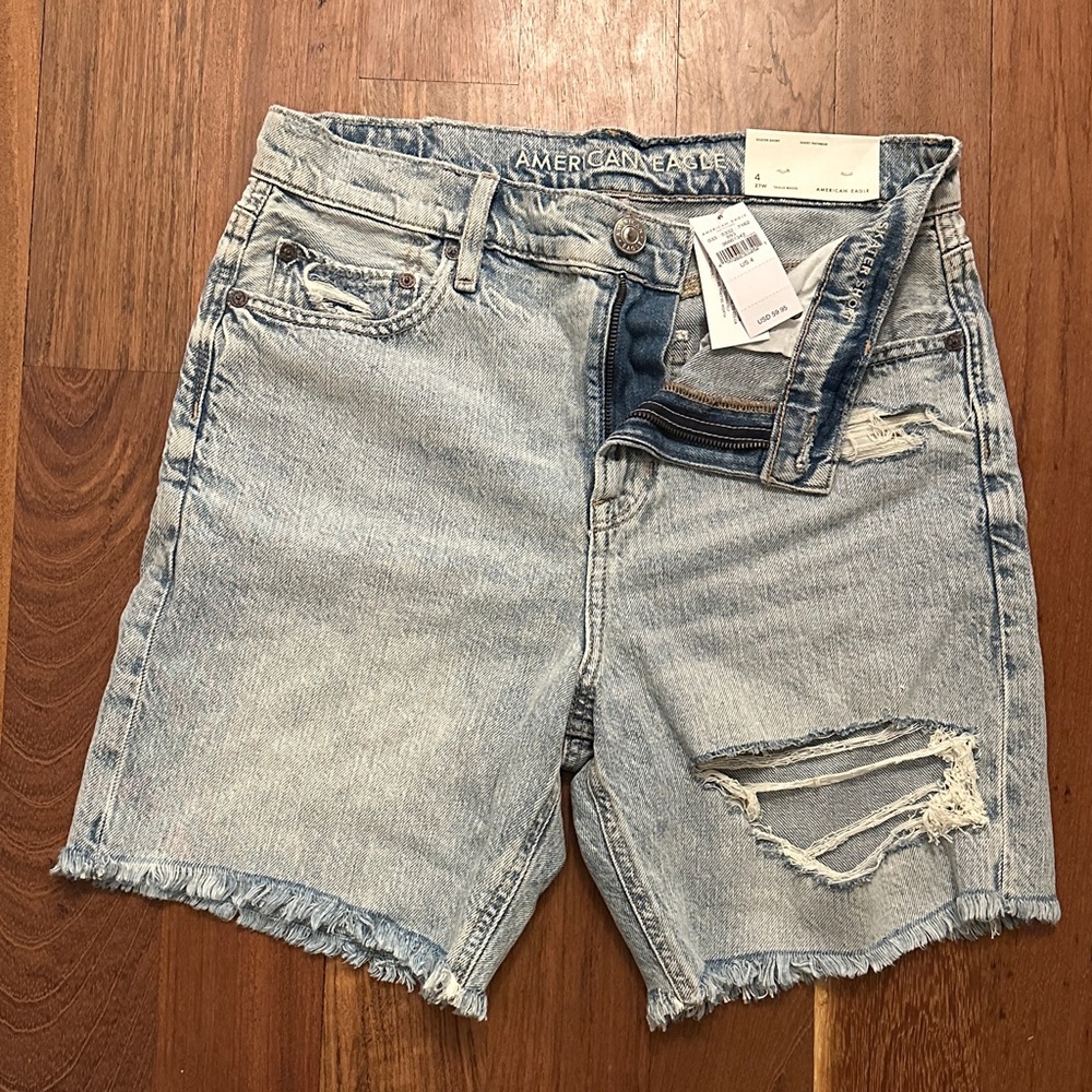 American Eagle Outfitters Faded Blue Ripped Jean Shorts